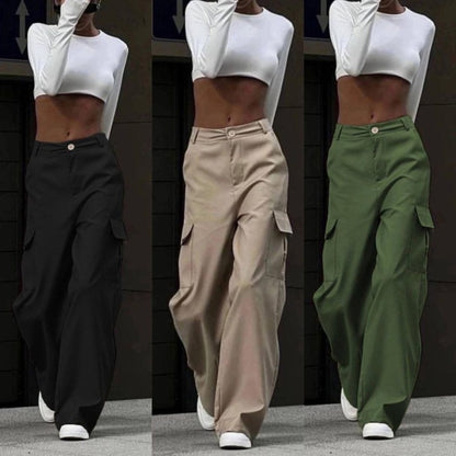 Women Casual Solid Color Cargo Pants