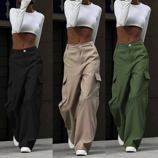 Pantalones cargo casuales de color sólido para mujer