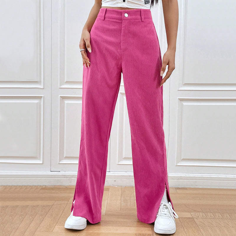 Women Fashion Casual Solid Color Corduroy Straight Leg Pants