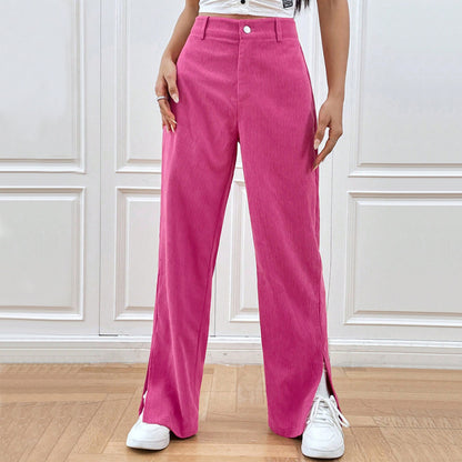 Women Fashion Casual Solid Color Corduroy Straight Leg Pants