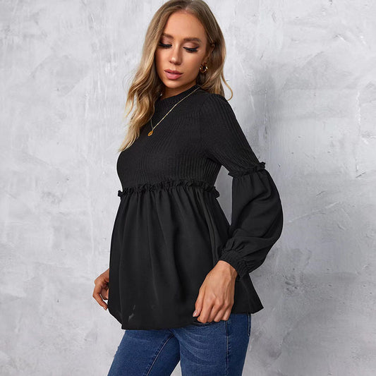 Blusa de maternidad informal de manga larga abullonada para mujer embarazada