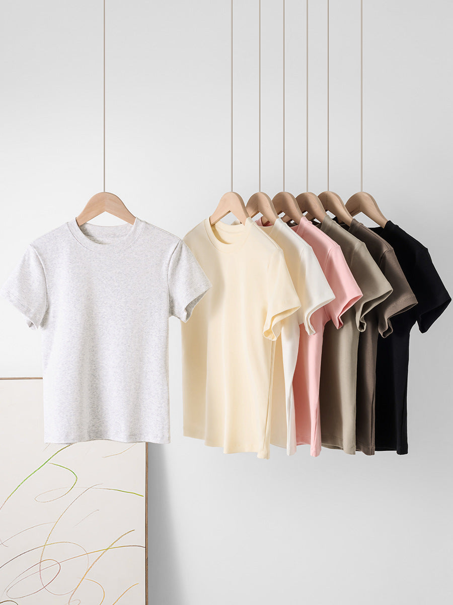 Camiseta informal de manga corta de color liso para mujer