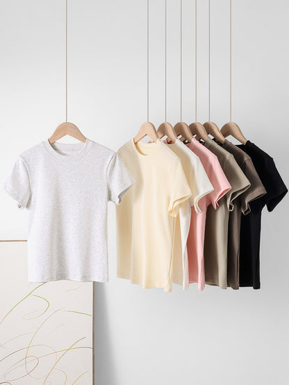 Camiseta informal de manga corta de color liso para mujer