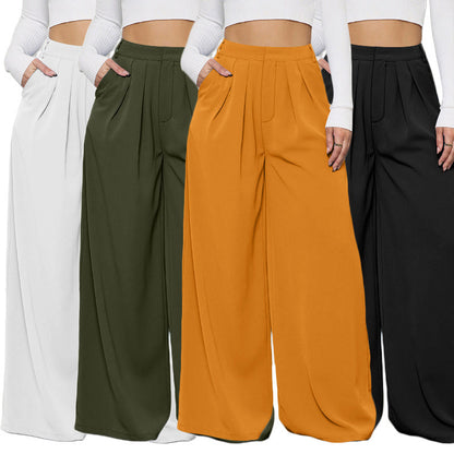 Women Solid Color High Waist Loose Casual Fashion Wide Leg Pants