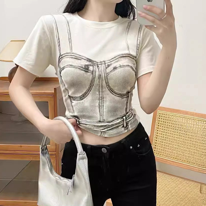 Camiseta de manga corta con estampado casual de moda para mujer