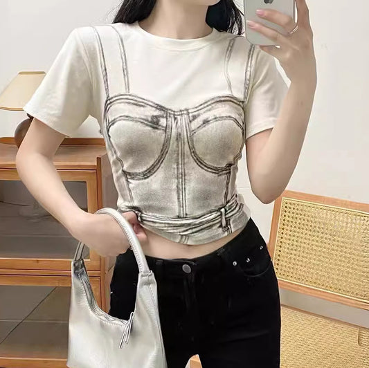 Camiseta de manga corta con estampado casual de moda para mujer