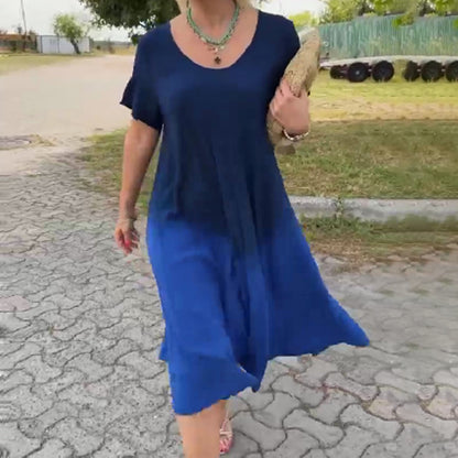 Summer Women Fashion Casual Plus Size Gradient Round Neck Short Sleeve Dress