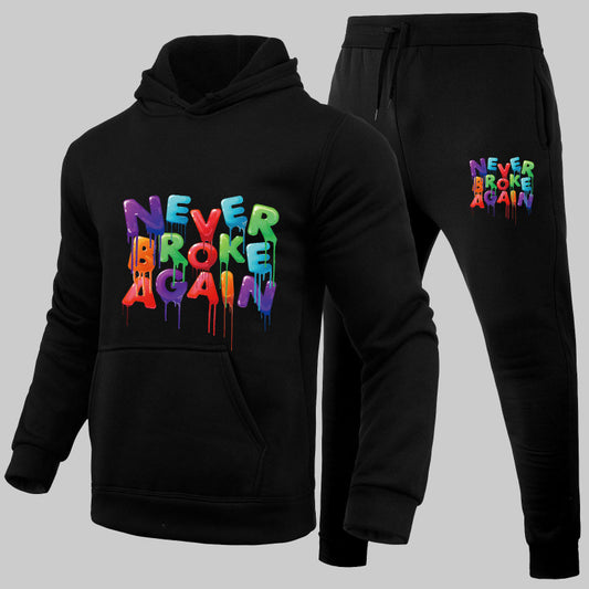 Conjunto deportivo informal con capucha y pantalones deportivos con estampado de letras para pareja