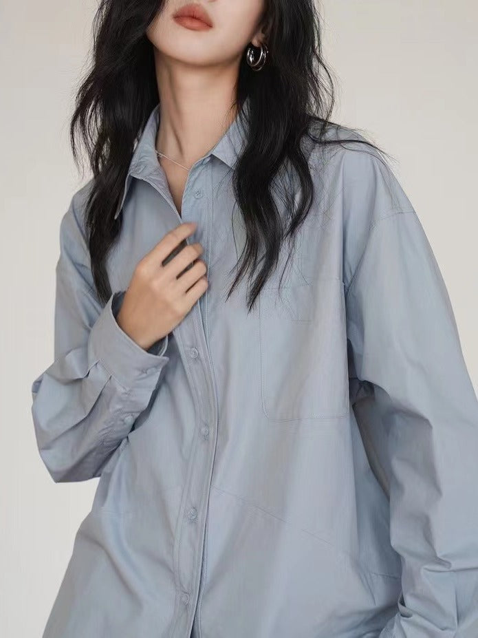 Women Casual Solid Color Cotton Long Sleeve Shirt Blouses