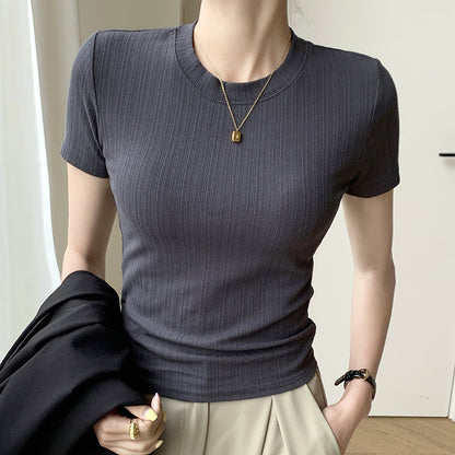 Camiseta básica informal de verano de manga corta con cuello redondo para mujer