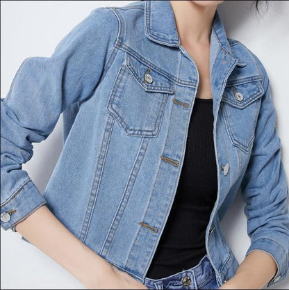 Chaqueta vaquera informal de manga larga de color liso para mujer