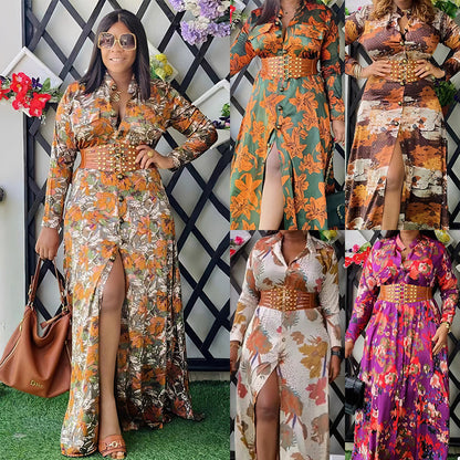Vestido informal con estampado floral y cinturón para mujer, talla grande