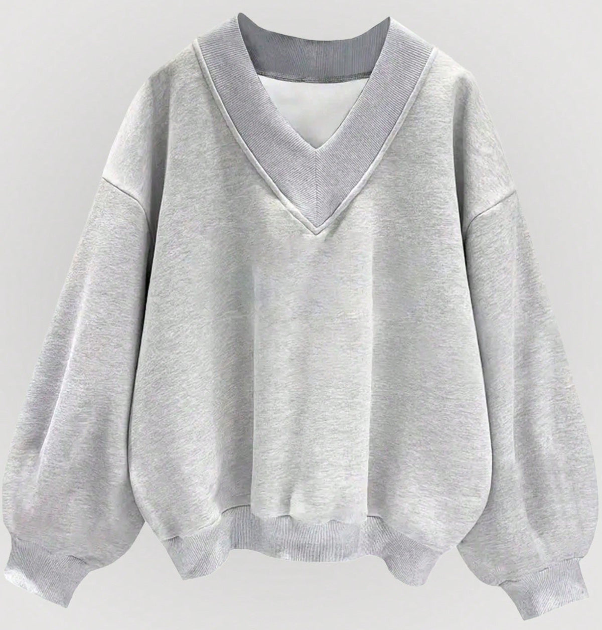 Sudadera informal holgada de manga corta con cuello en V para mujer