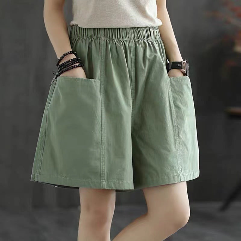 Pantalones cortos anchos de color liso informales a la moda para mujer