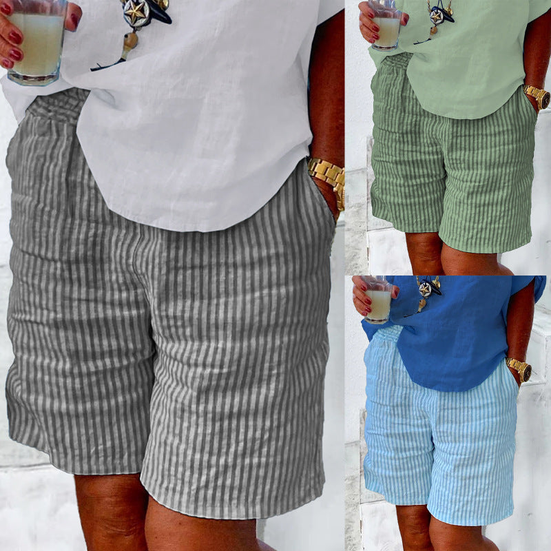 Women Fashion Casual Stripe Printing Loose Shorts