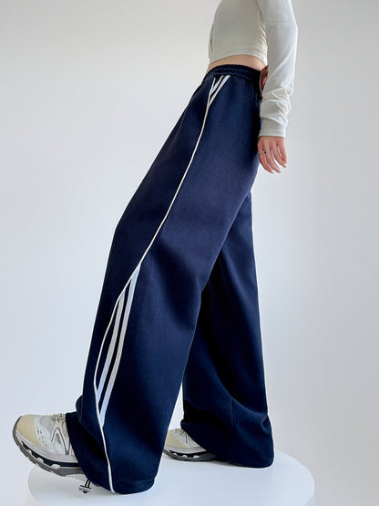 Women Fashion Casual Stripe Drawstring Wide Leg Pants