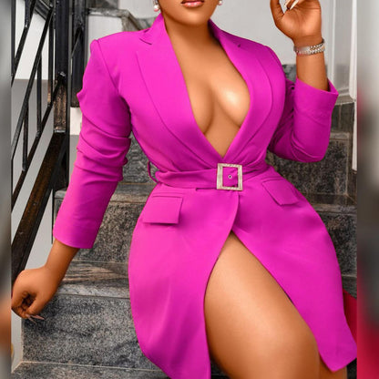 Women Fashion Casual Solid Color Long Sleeve Blazer Dress