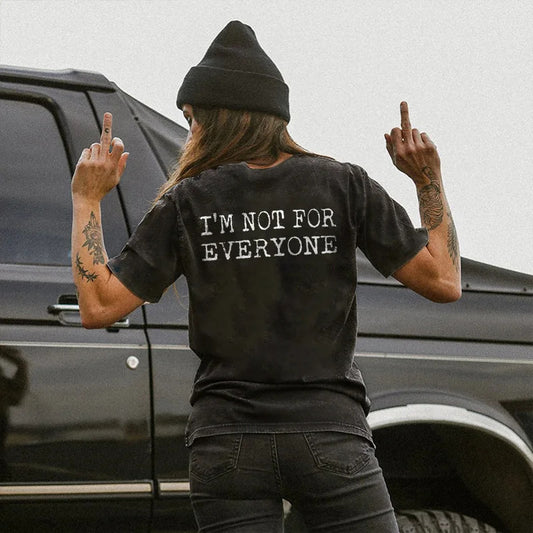 Camiseta informal de manga corta con cuello redondo y estampado de letras en la espalda para mujer