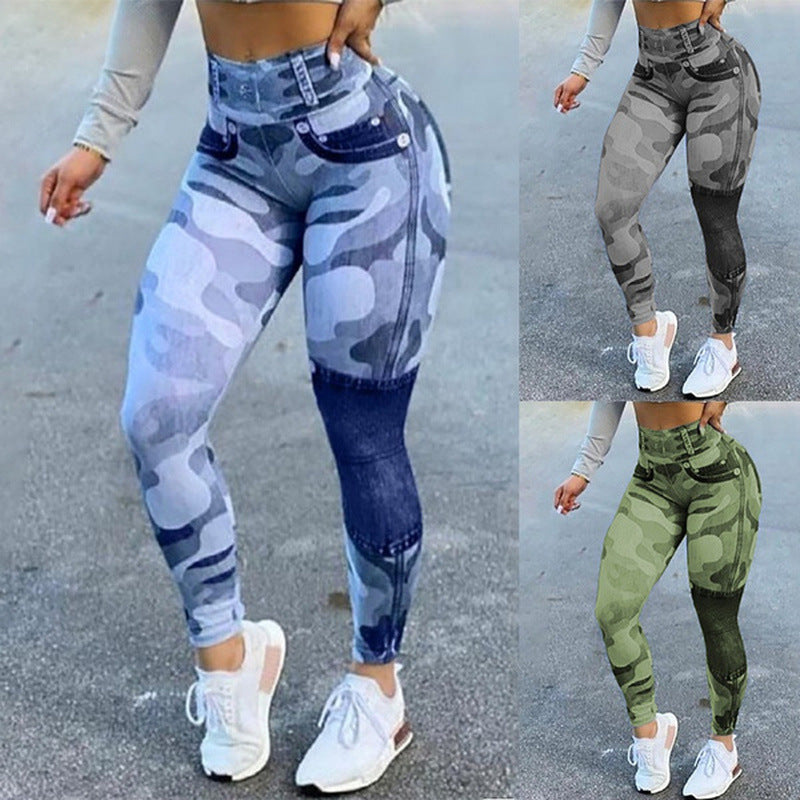 Women High Waist Camouflage Print Slim Casual Leggings