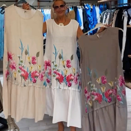 Summer Women Casual Plus Size Floral Printed Sleeveless Dress
