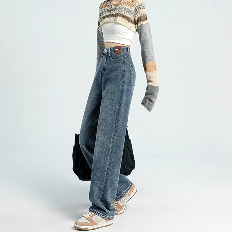 Vaqueros rectos de cintura alta informales a la moda para mujer