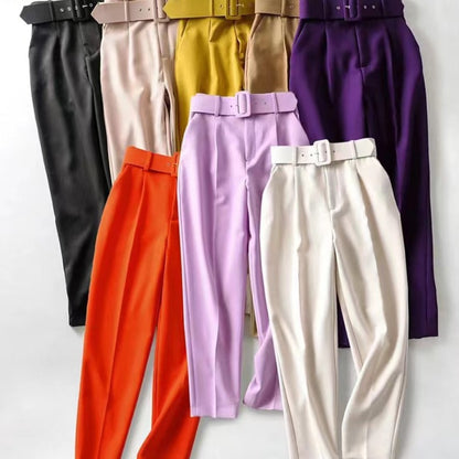 Pantalones casuales de pierna recta de color sólido para mujer
