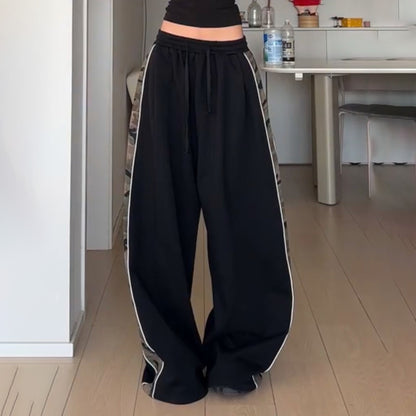 Women Fashion Casual Camouflage Stitching Drawstring Loose Pants