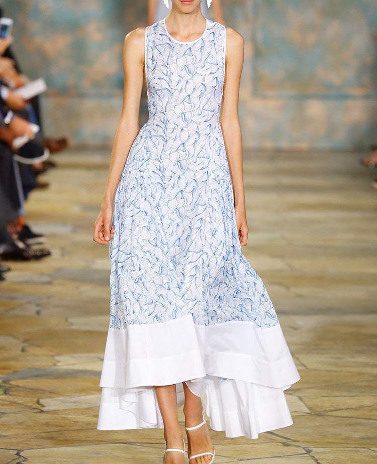 Vestido informal de moda para mujer con estampado floral, sin mangas y cintura definida con costuras