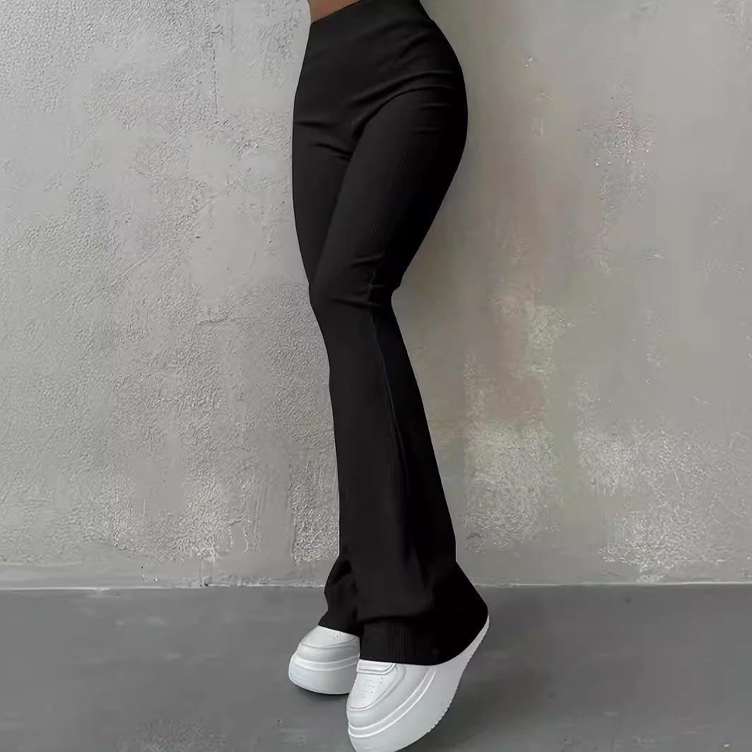 Women Fashion Casual Simple Solid Color High-Waist Slim-Fit Pants