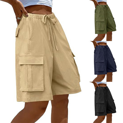 Women Casual Loose Elastic Drawstring Pocket Shorts