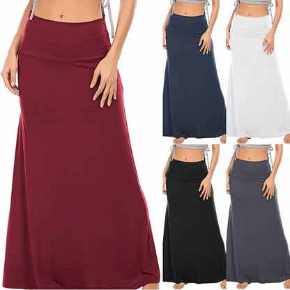 Women Solid Color High Waist Casual Loose Long Dress