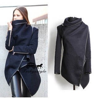 Women Fashion Casual Long Sleeve Heap Collar Irreguar Surplice Coat