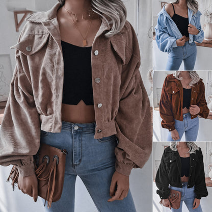 Autumn And Winter Women Fashion Casual Corduroy Short Coat