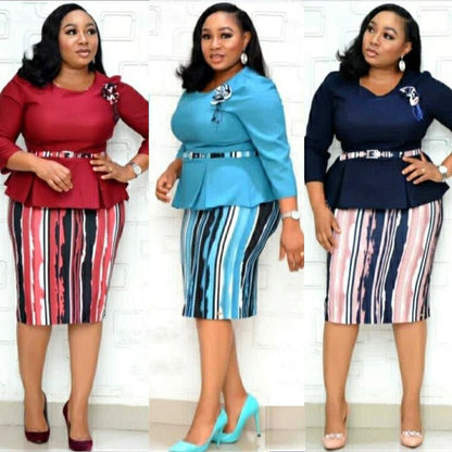 Women Fashion Casual Plus Size Color Block Printed Dress