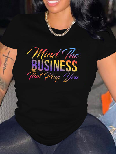 Women Casual Loose Plus Size Round Neck Short-Sleeved Graphic Colorful Letters Printed T-Shirt