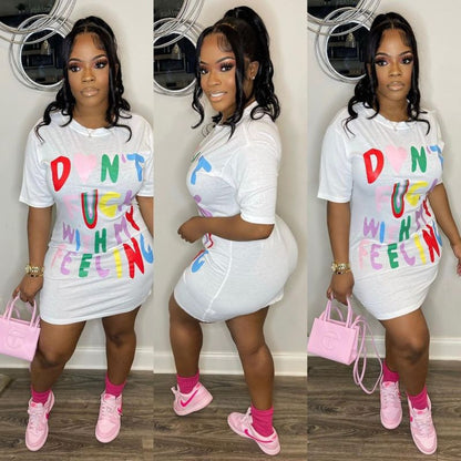 Women'S Fashion Casual Letter Printing Short Sleeve Dress