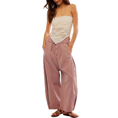 Vaqueros holgados de cintura elástica de color liso para mujer