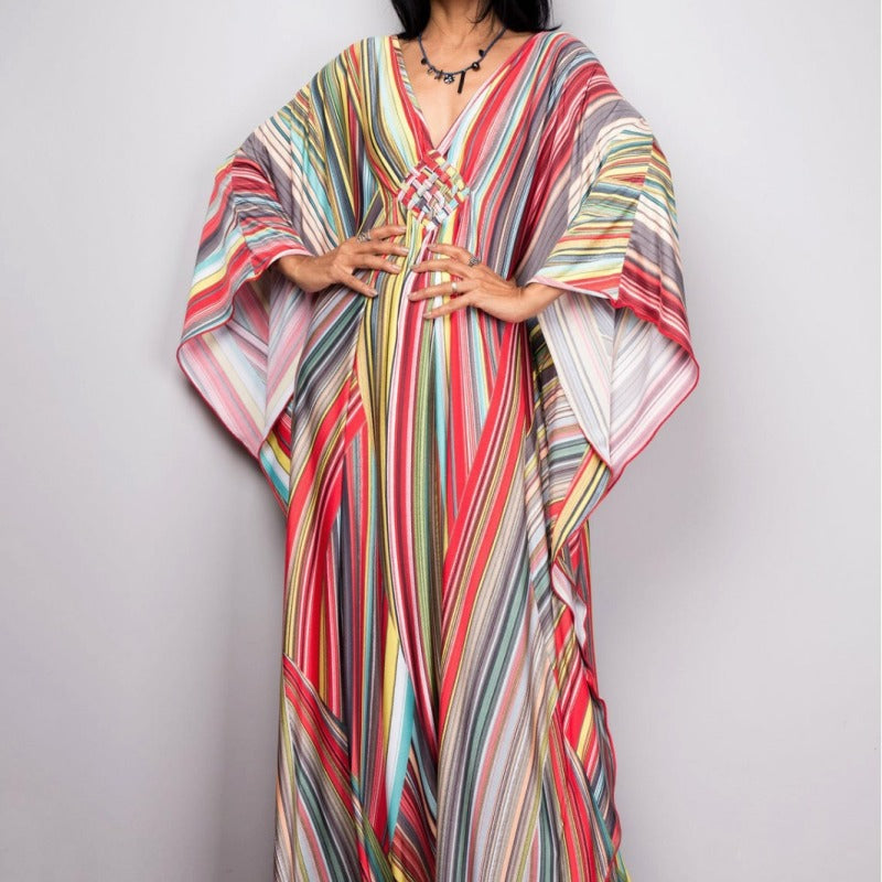 Polyester Printed Loose Woven Robe Vacation Casual Beach Bikini Coverup Women Loose Dress