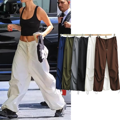 Women Fashion Drawstring Leg Casual Pants Thin Crowd Pants