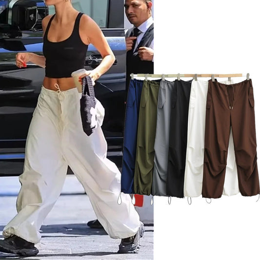 Women Fashion Drawstring Leg Casual Pants Thin Crowd Pants