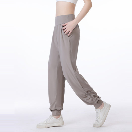 Pantalones deportivos casuales de cintura alta y secado rápido para mujer, de color liso