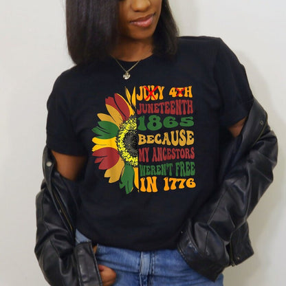 Women Casual Juneteenth 1865 Letter Print Tee