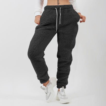 Women Plus Size Casual Solid Color Sports Plush Pocket Casual Pants