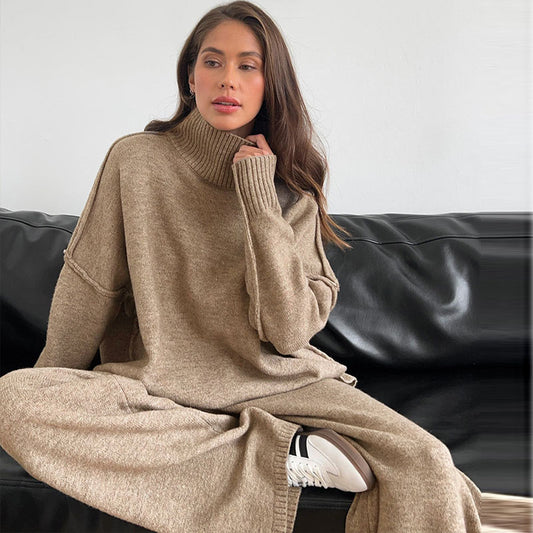 Turtleneck Sweater Women Autumn And Winter Loose Casual Cozy Thickened Knitted Pants Set