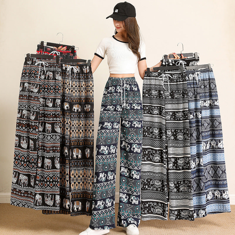 Women Casual Loose Elephant Print Pants