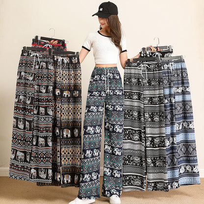 Women Casual Loose Elephant Print Pants