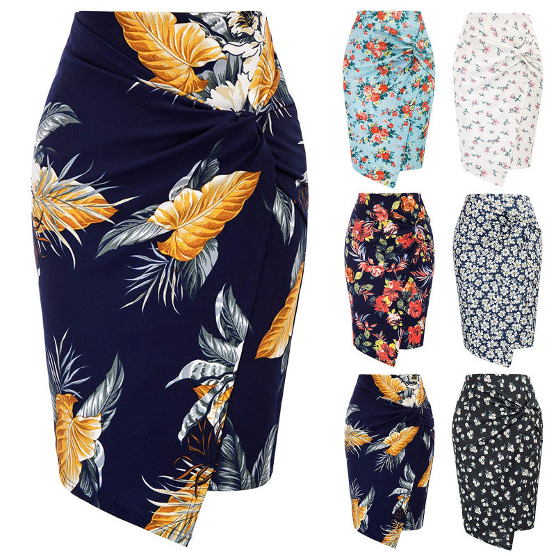 Women Printed Casual Hip Midi Skirt