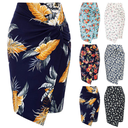 Women Printed Casual Hip Midi Skirt