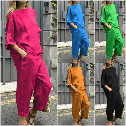 Conjunto de dos piezas de camisa y pantalón holgados de color liso para mujer