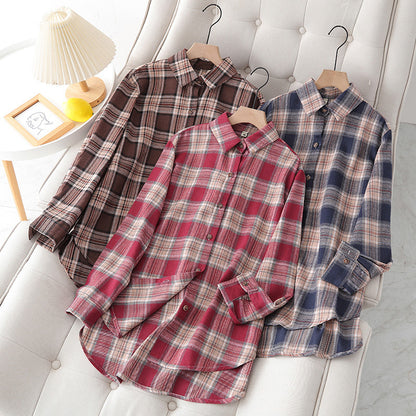 Camisa informal de manga larga con estampado a cuadros para mujer, talla grande